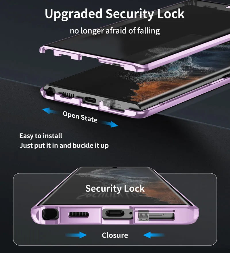 Black Magnetic King aluminium phone case with a reflective mirror centre for Samsung Galaxy S24 Ultra.