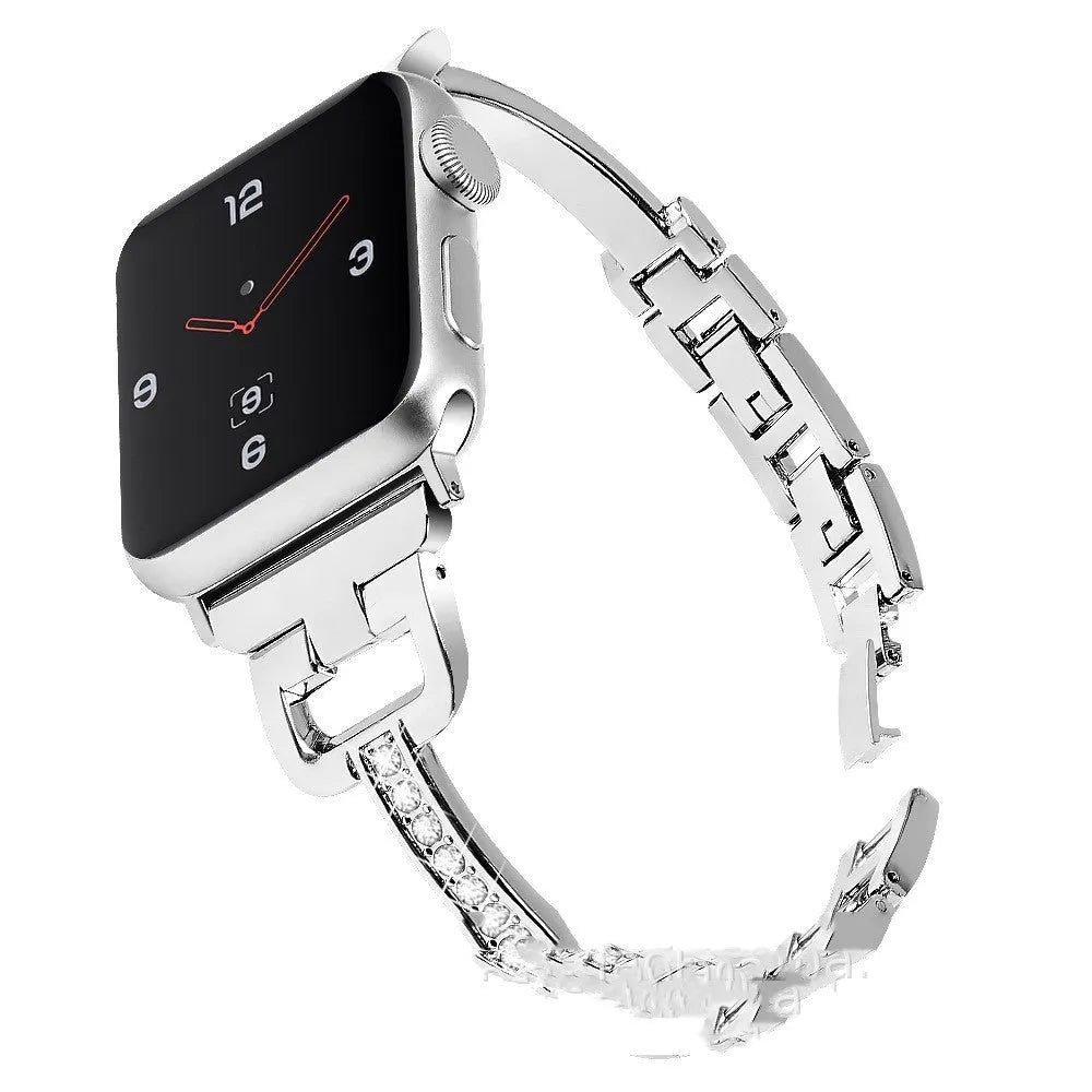 D-shaped diamond pattern metal watch strap for Apple Watch in multiple colour options.