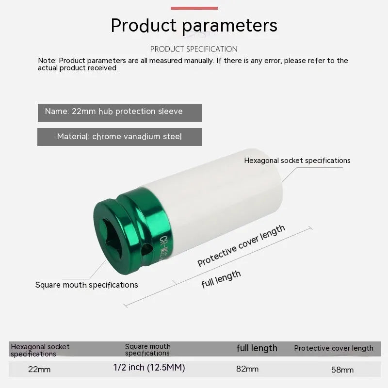 Single 45# steel hexagon socket for pneumatic wrench in 17mm, 19mm, 21mm, or 22mm size