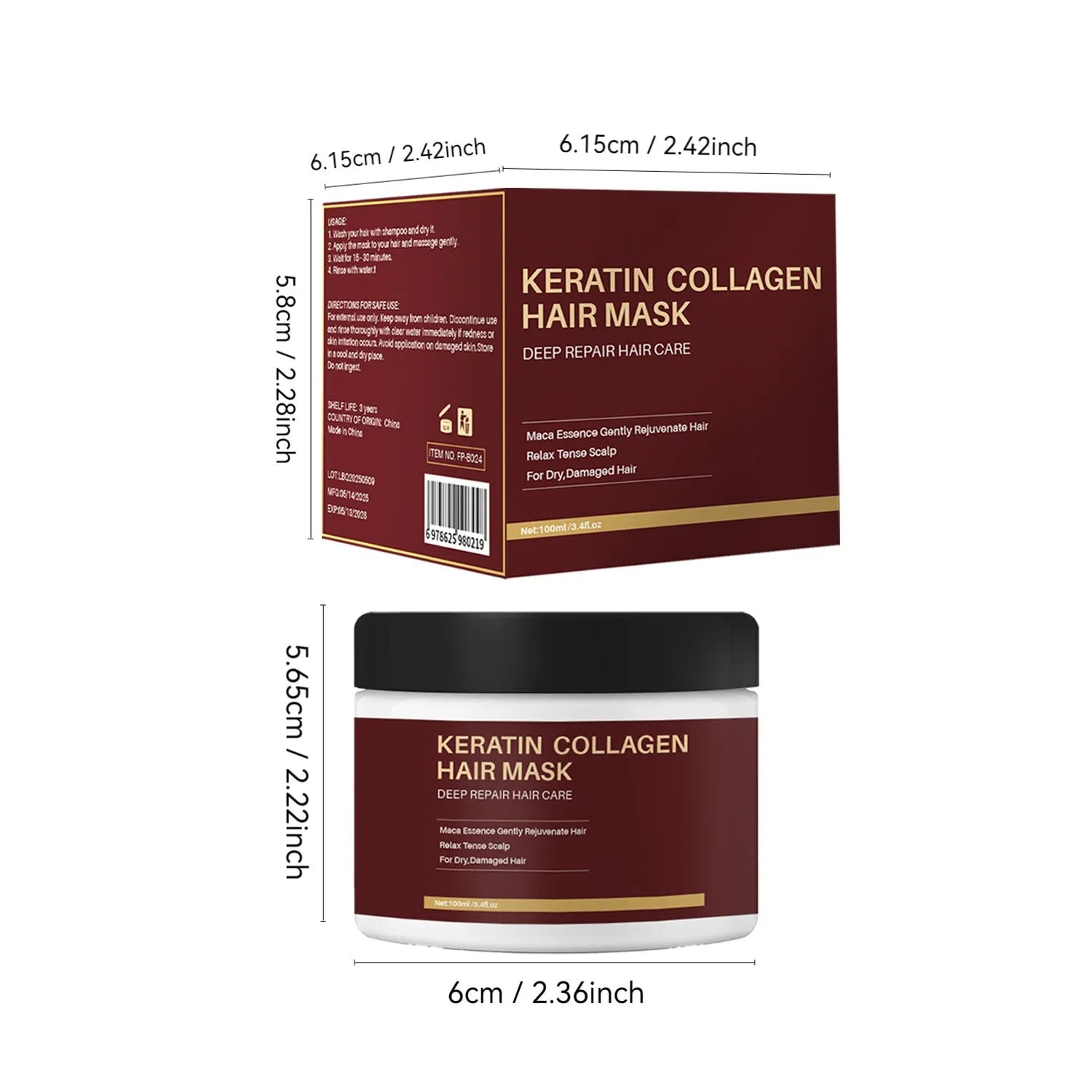 100ml tube of collagen hair mask for moisturising and repairing tough hair