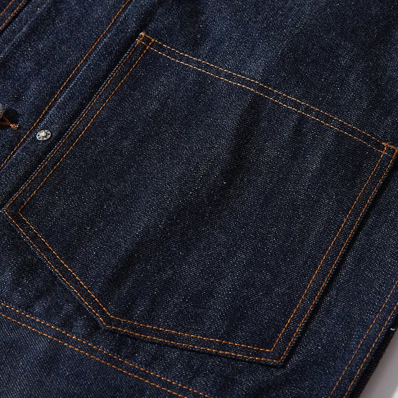 Men's raw pulp colour Japanese-style loose cotton jacket with straight hem and patch pockets