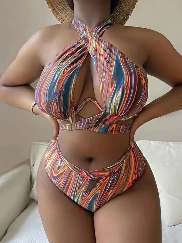 Women's floral high waist bikini swimsuit in picture colour with plus sizes available