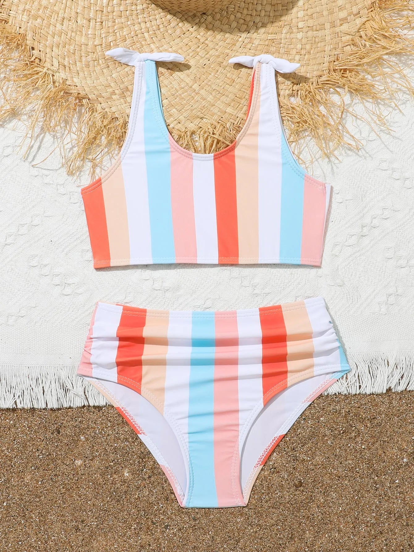 Girls' plaid print swimsuit briefs with separate top and bottom pieces