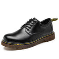 Low top big head black genuine leather Martin shoes for men with round toe and front lace-up