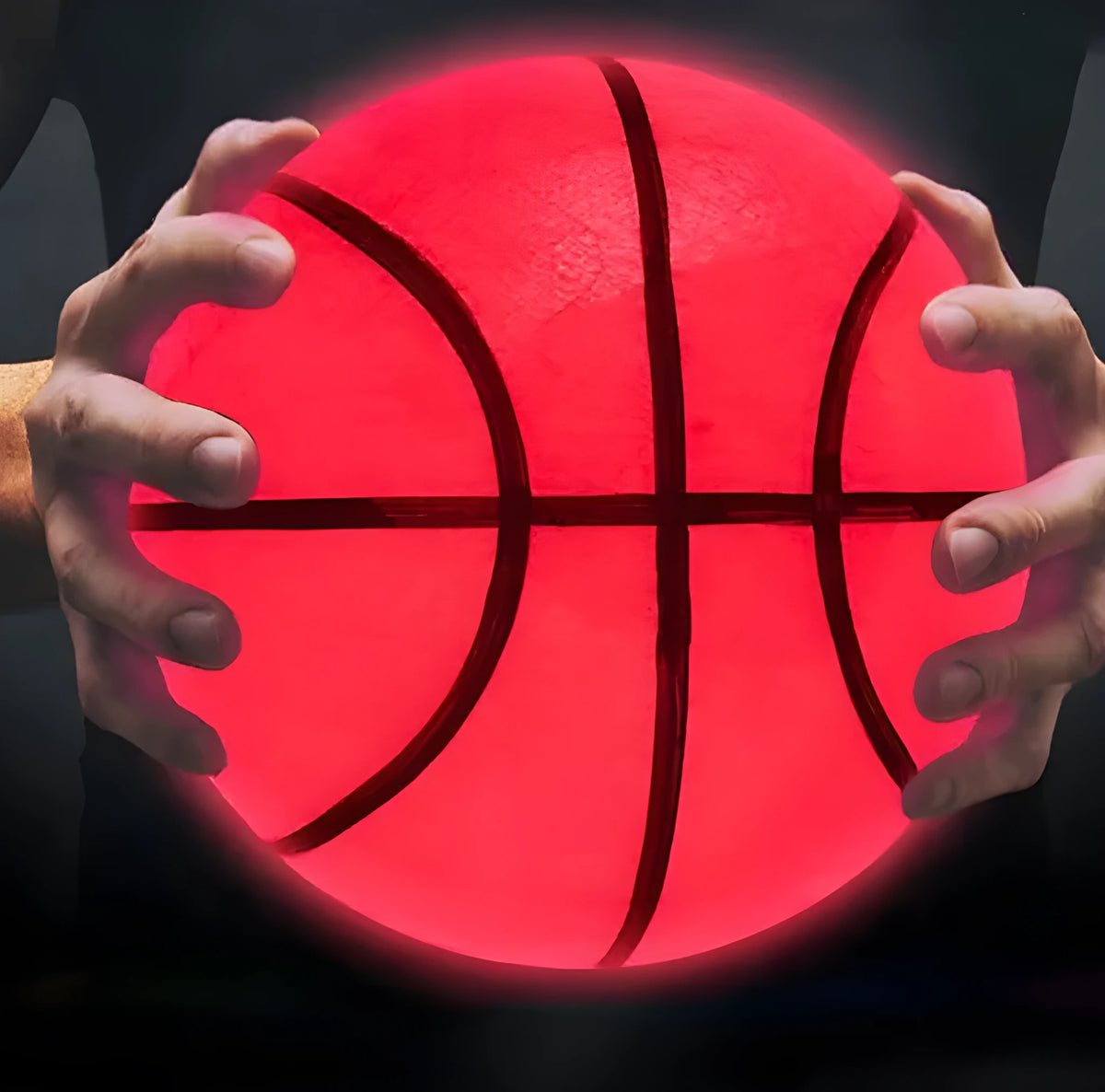 Orange LED luminous basketball, size 7, rubber, 9.5-inch diameter, glowing for streetball and gifts.