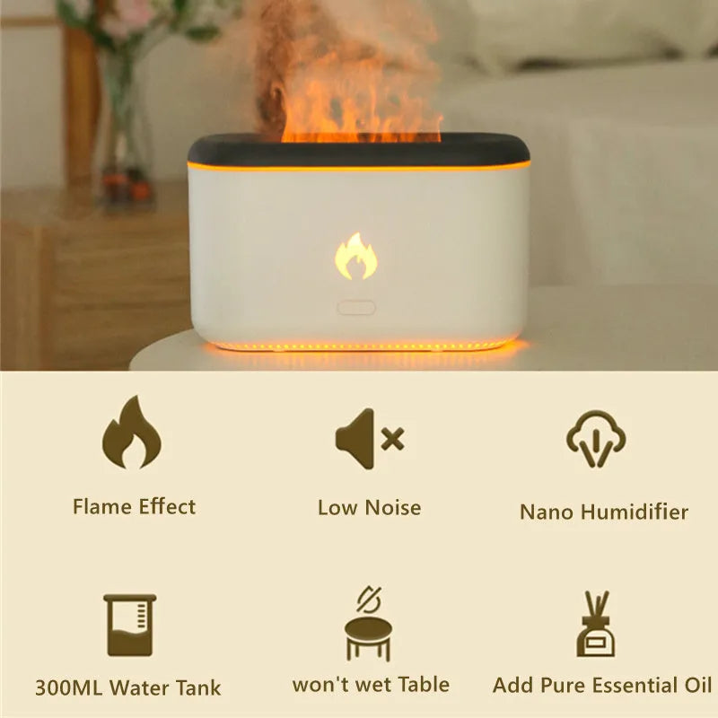 3D flame humidifier 300ml ultrasonic aroma diffuser Black White USB Type-C