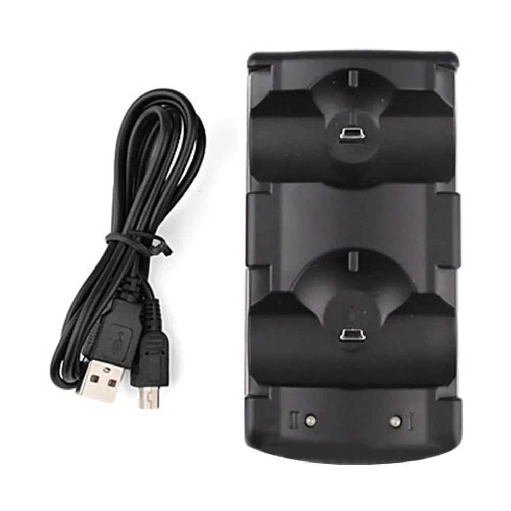 Black PS3 dual USB charger dock with cable, 108 g plastic charging station