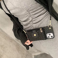 Braided lanyard phone case with coin purse in black handmade PU+TPU back cover for iPhone