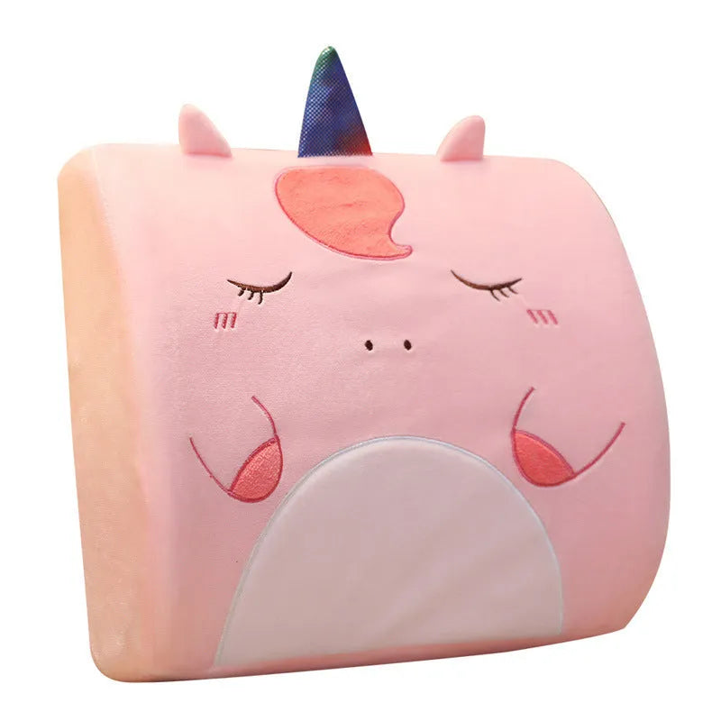 Cartoon embroidered memory foam cushion for car seat, showing removable inner core and soft polyester fill.