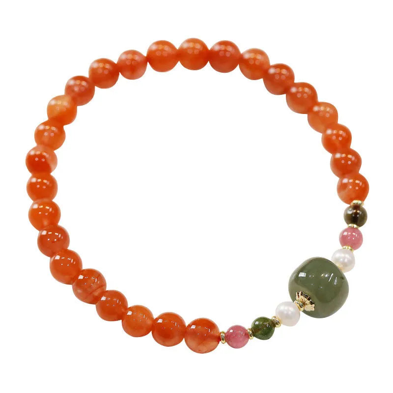 Natural Sichuan cherry red south red agate bracelet with round beads in ethnic retro style