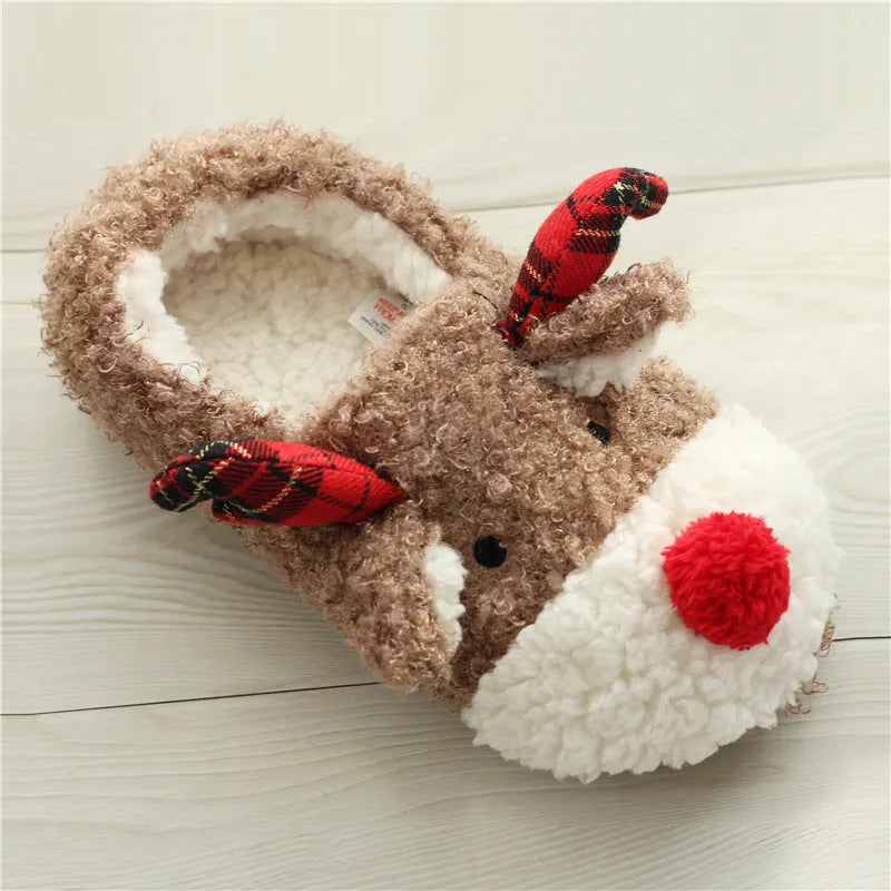 Brown suede flip-flop slippers for women with elk design, anti-slip TPR sole, sizes 35-40