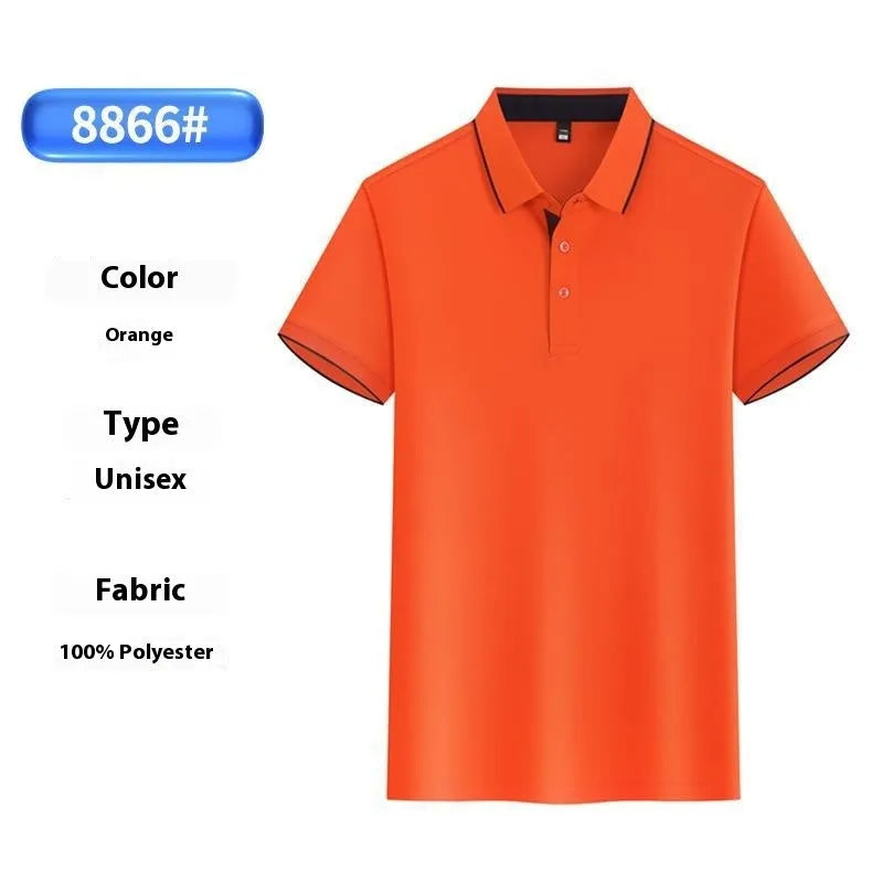 Men's light blue asymmetric ice silk polo shirt for work, showing the unique collar and button detail.