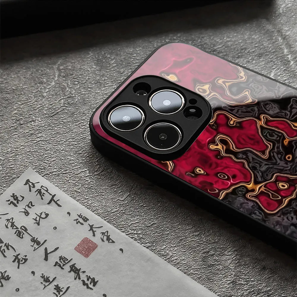Niche dark lava glass shell mobile phone protective case in BL029 Lava black liquid glass texture