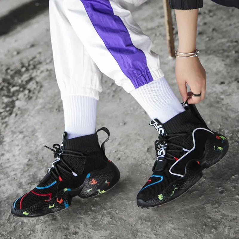 SPLASH Mens Hi-Top Winter Sneakers in Black, breathable air mesh upper with plush and faux fur lining