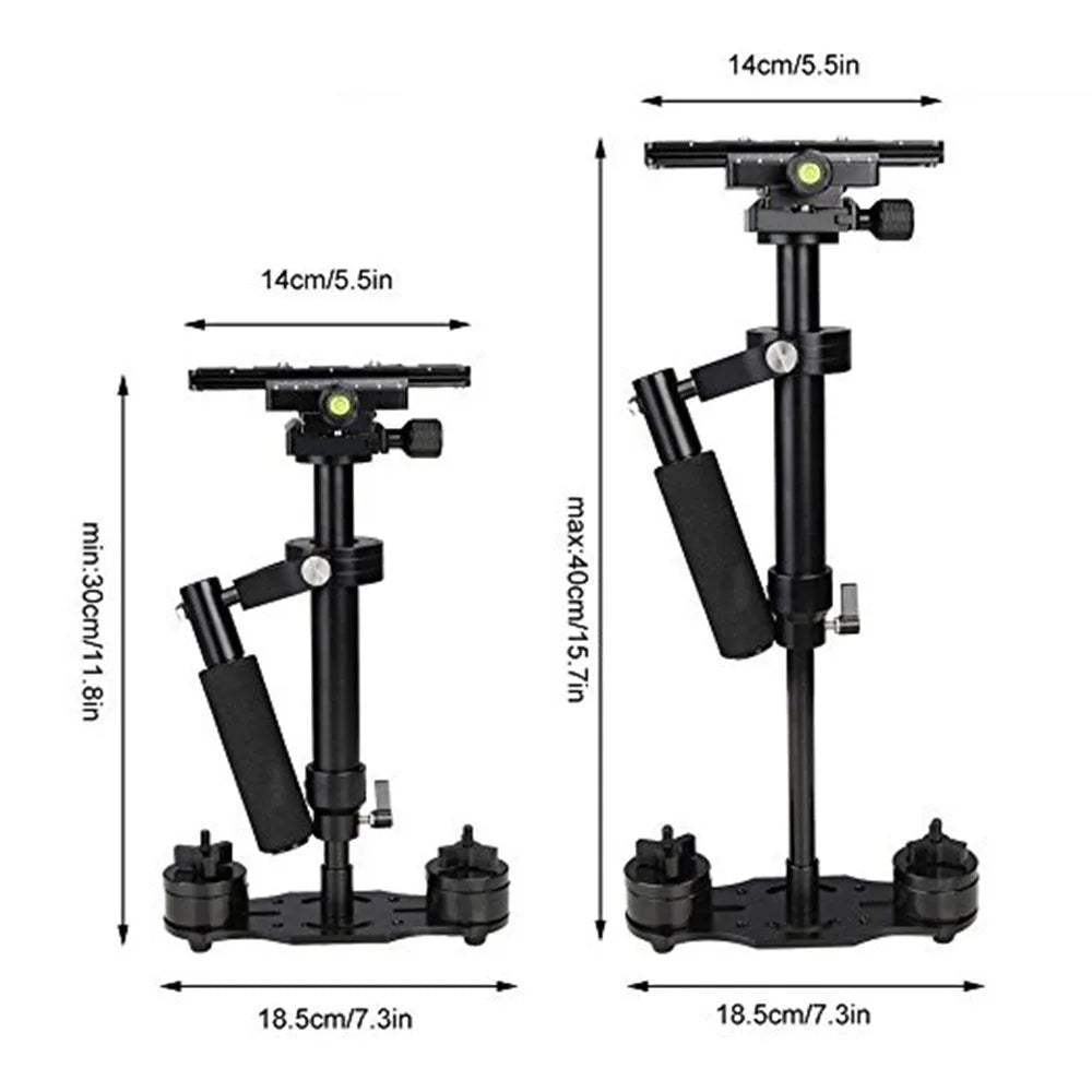 Black aluminium S40 S60 handheld camera stabiliser with adjustable height mechanism