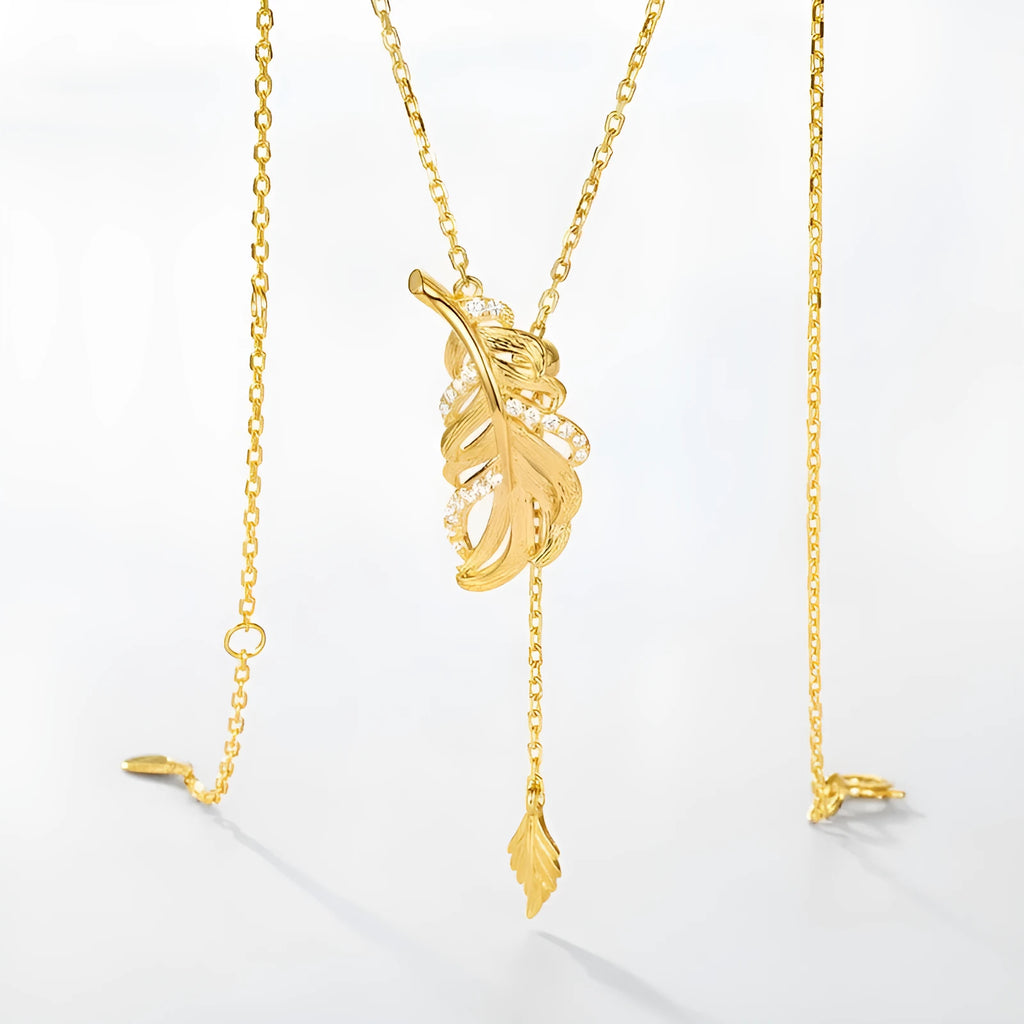 925 silver leaf clavicle chain gold electroplated geometric pendant on woman neck