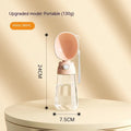 Portable dog water bottle with a folding bowl attached, shown in yellow, pink, and brown colours.