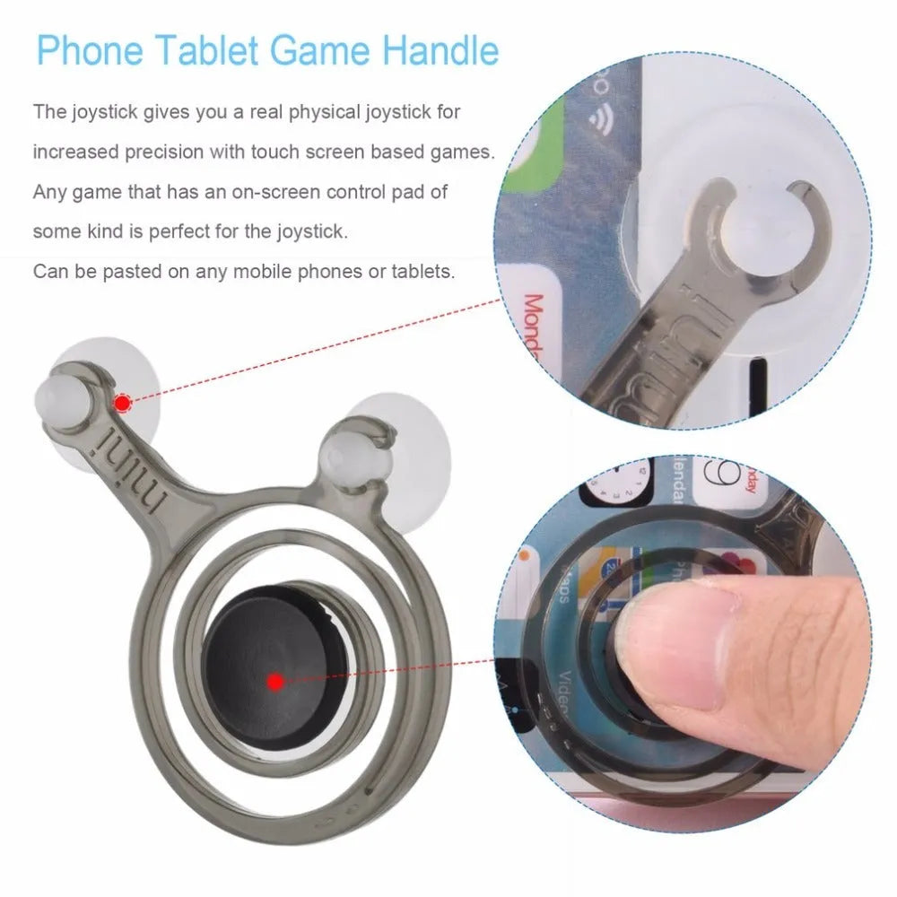 A pair of clear plastic mini joysticks with coloured accents for mobile phone and tablet touch screen gaming.