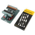 Adjustable metal phone repair fixture with silicone grips and a included prying crowbar tool.