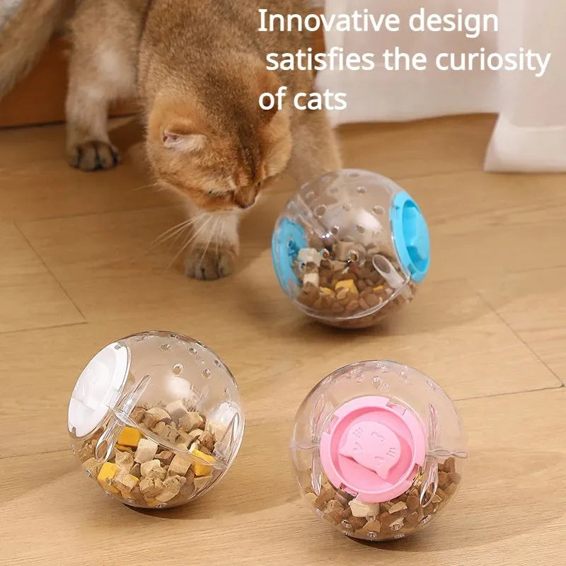 Blue ABS plastic slow feeder ball for dogs and cats measuring 11.5cm in diameter