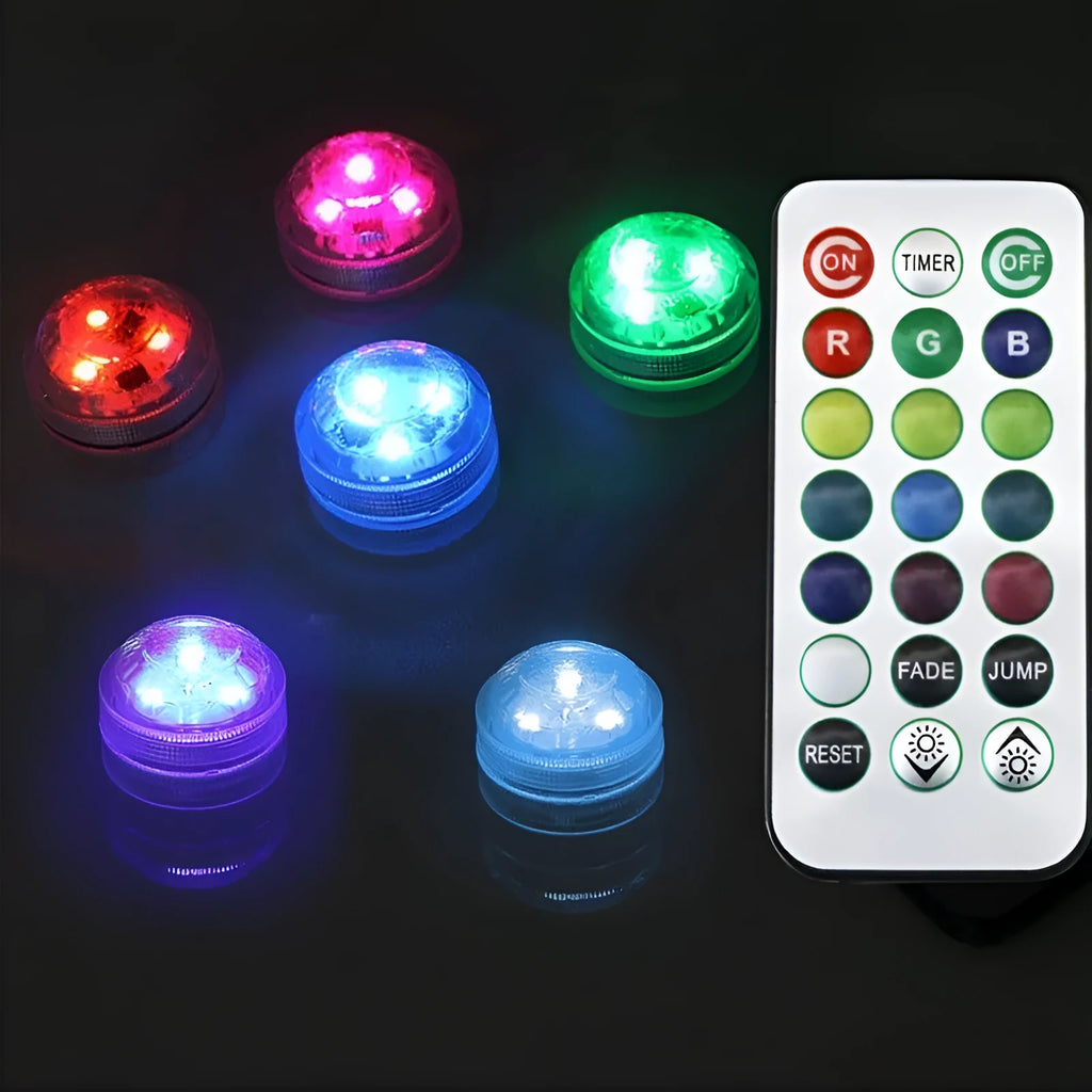 LED diamond diving light, 3 x 2.5cm, RGB, IP65, plastic shell, remote control option, for vase aquarium car hookah