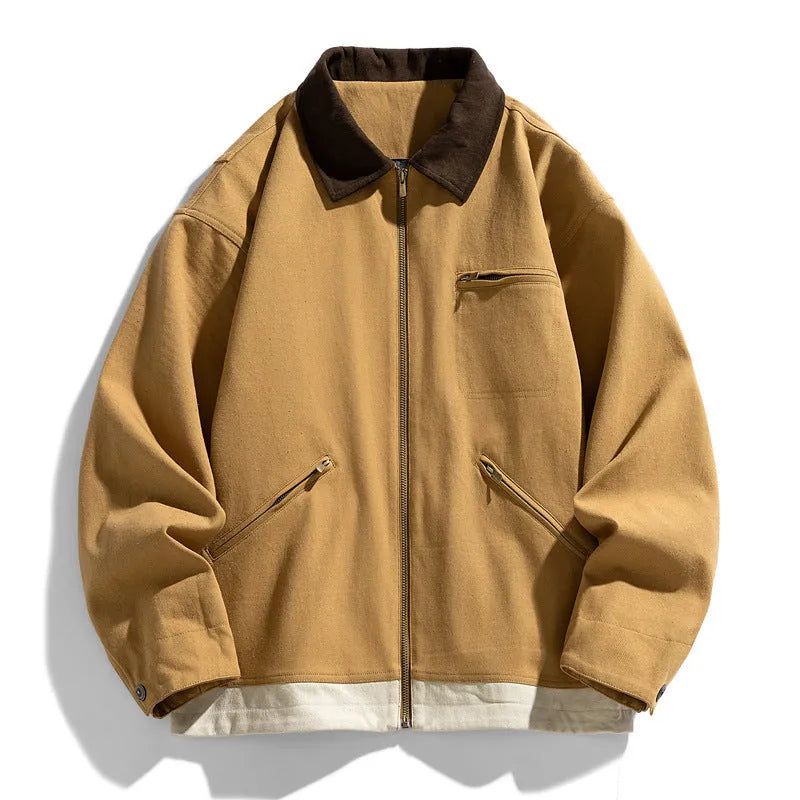 Korean style retro workwear couple jacket in mint green with side seam pockets.
