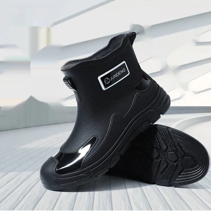 Adult waterproof wading boots with PVC rubber upper and integrated plastic sole in minimalist Korean style