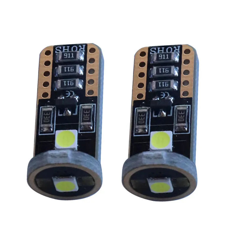 T10 W5W LED car light with blackboard white finish and compact 23mm x 9mm dimensions