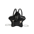 Soft black PU women's mini messenger bag worn as a backpack on a model.