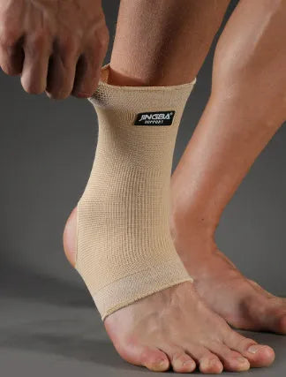 Black nylon ankle support brace for running and climbing sports with compression fit