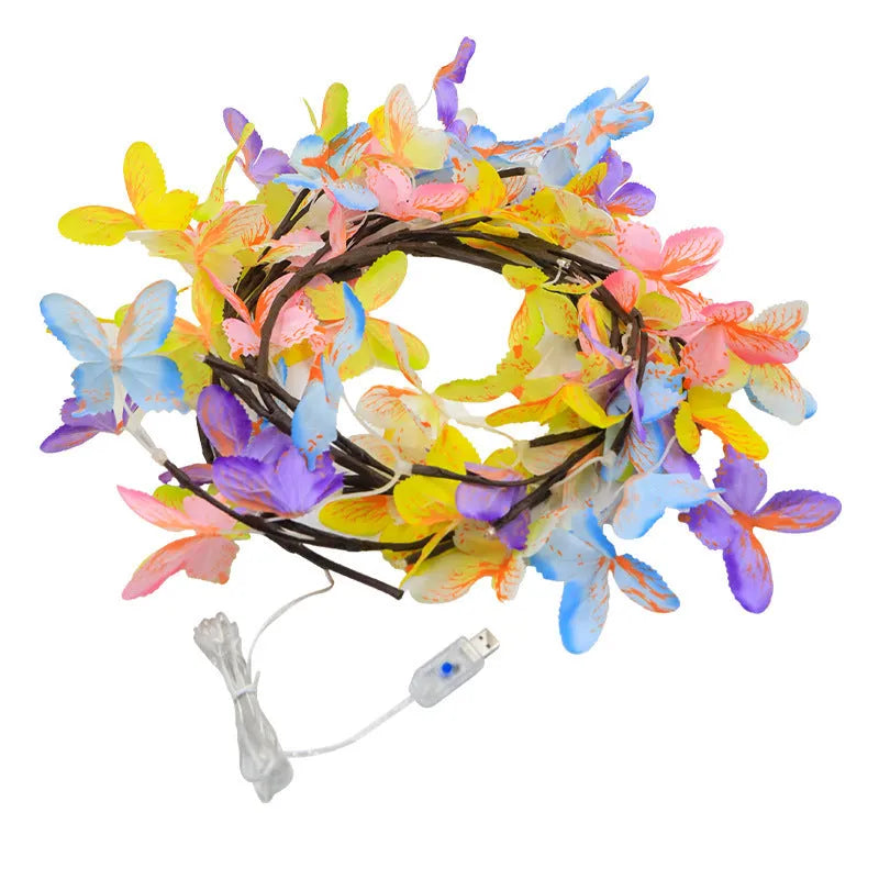 USB-powered LED butterfly tree rattan lamp with flexible branches and remote control
