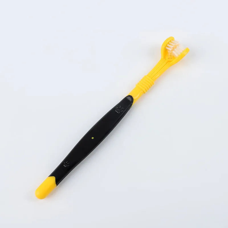 Pet toothbrush with soft nylon bristles on a plastic handle in various colour options for dogs and cats