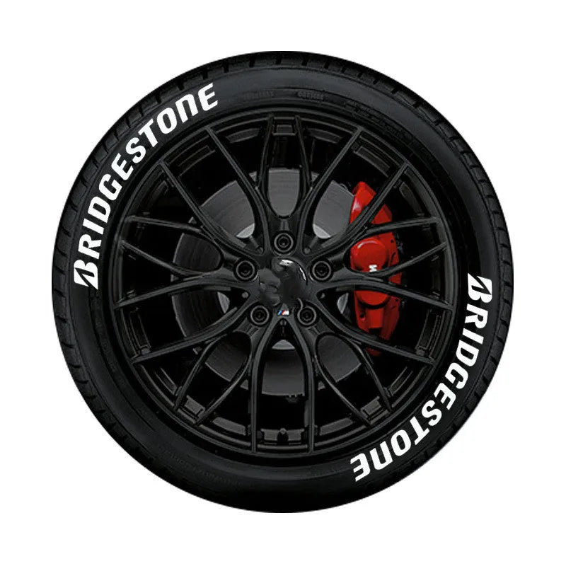 Set of 8 white 3D BRIDGESTONE style tyre letter stickers with glue paste adhesive, 3.5 cm height