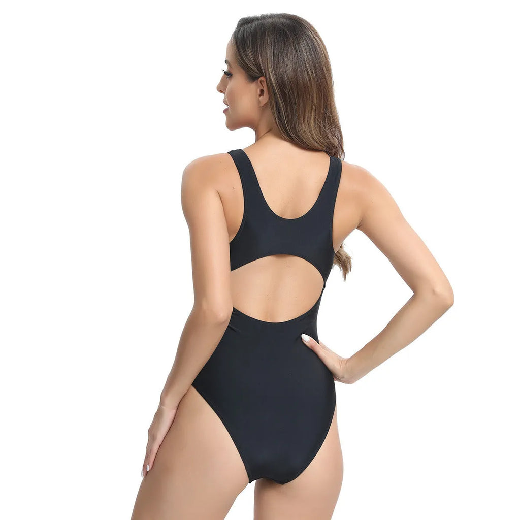 Women's sleeveless one-piece brief swimsuit in polyester fibre for swimming