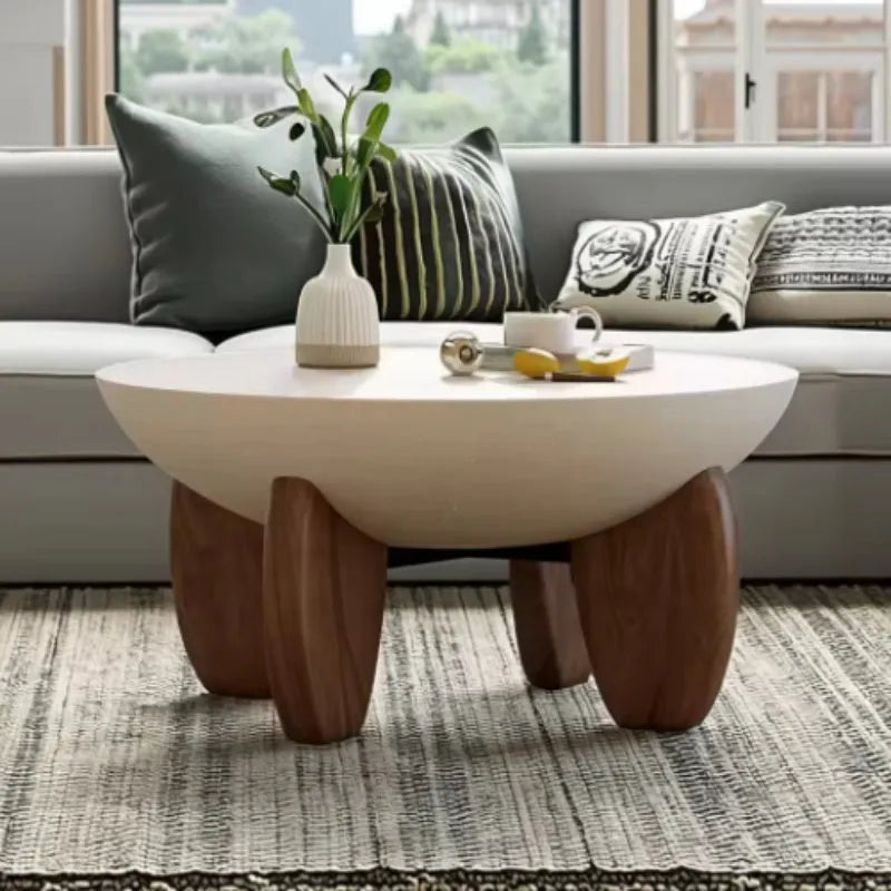 White solid wood coffee table with adjustable height and storage drawers