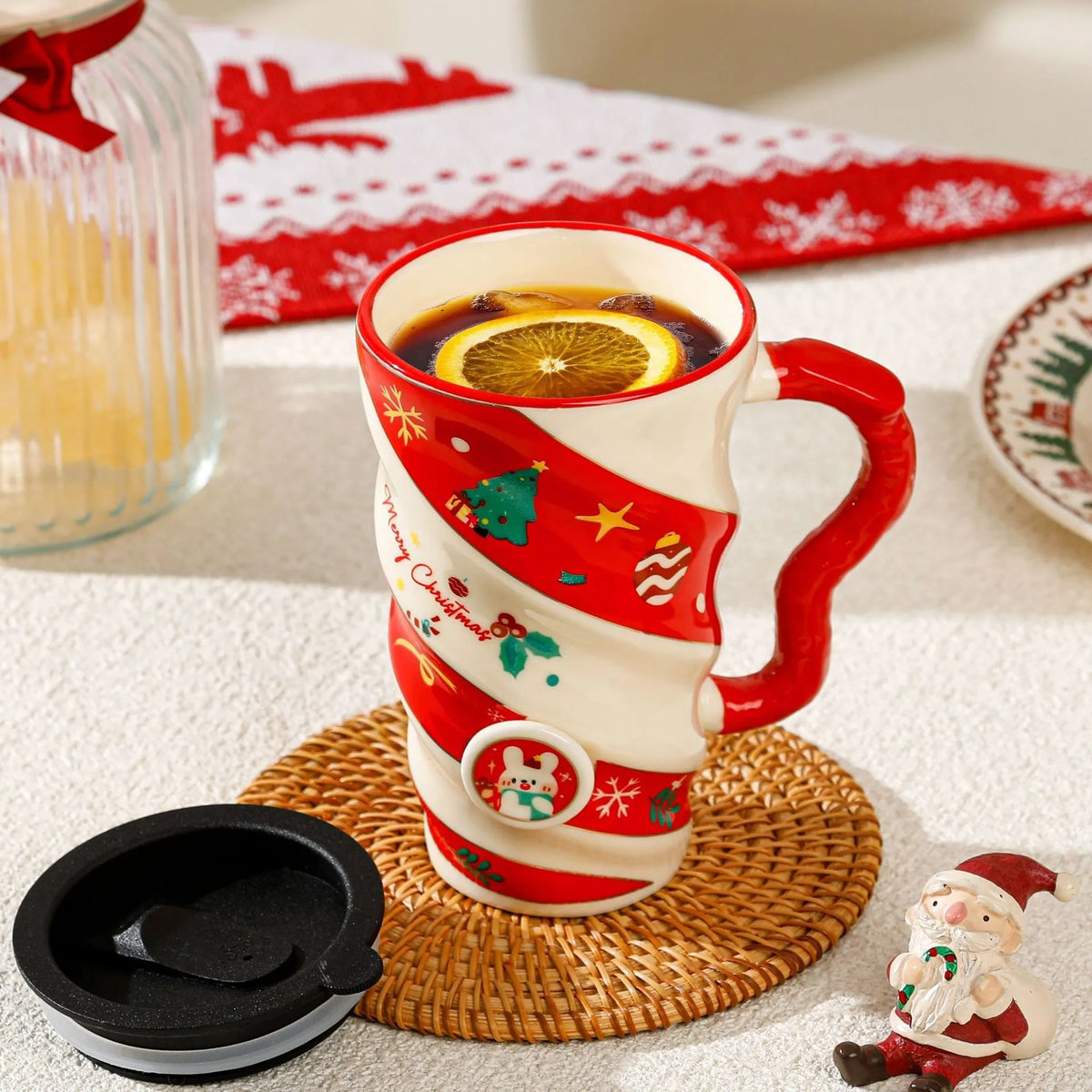 Christmas couple ceramic mug with cartoon pattern, 401-500ml capacity, household cup set