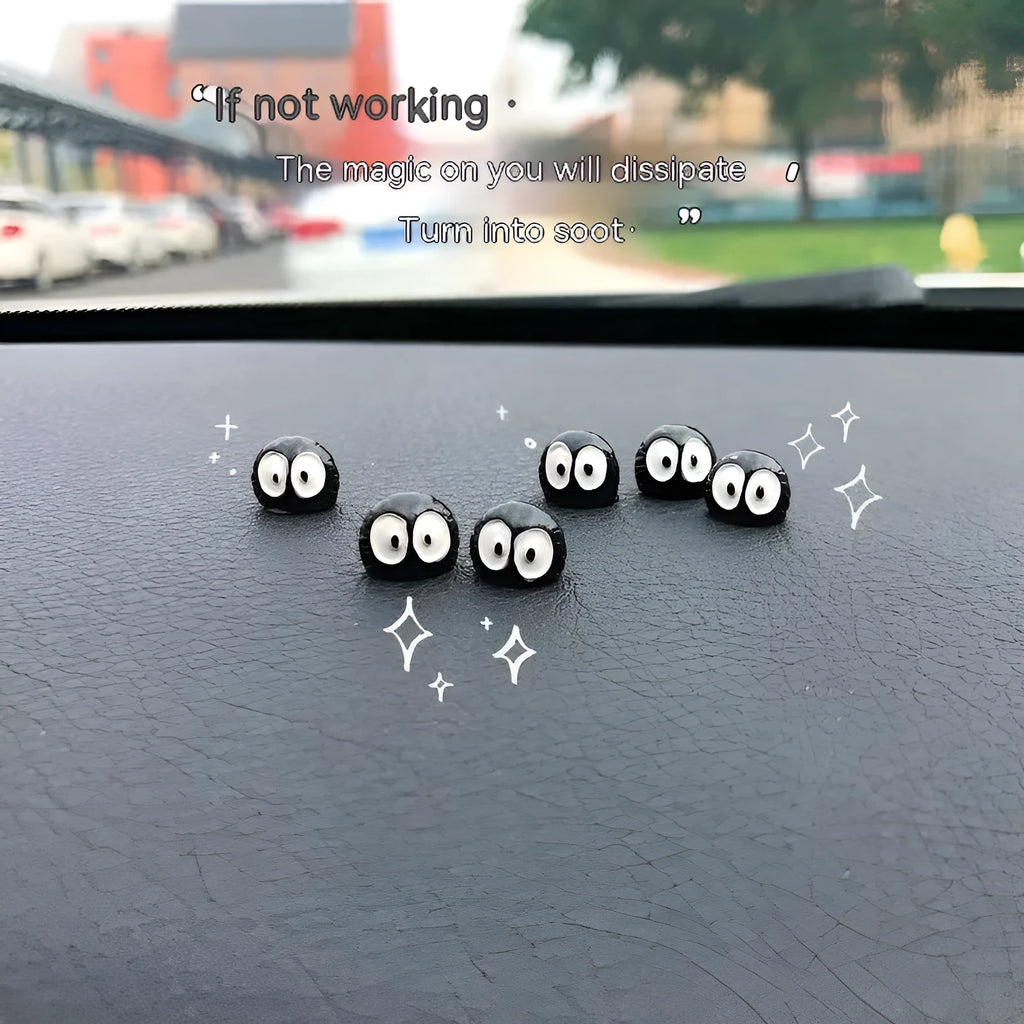Small black resin cartoon coal ball car decoration with traceless adhesive tape.
