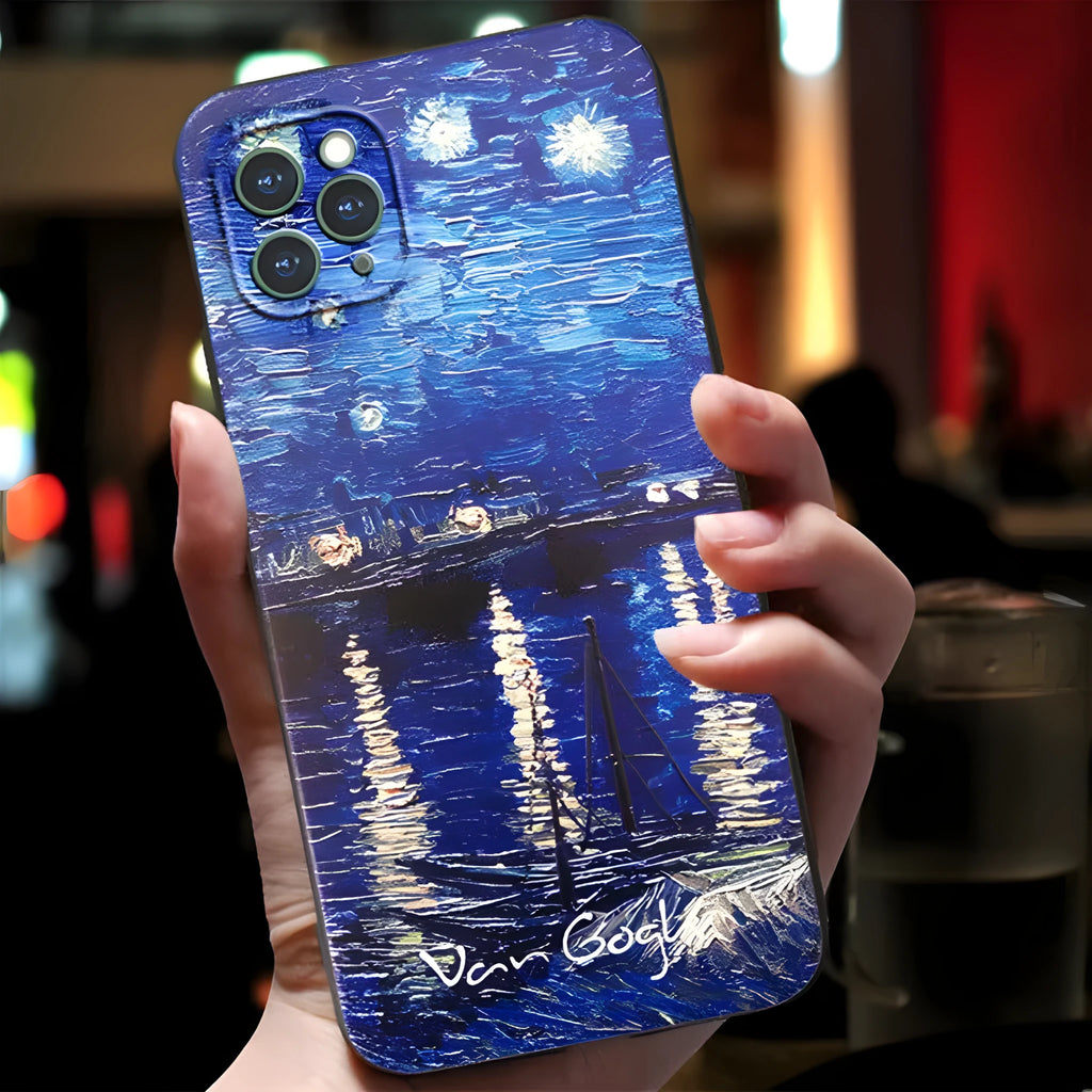 Van Gogh Starry Sky 3D soft TPU phone case for Apple iPhone, anti-drop protective cover.