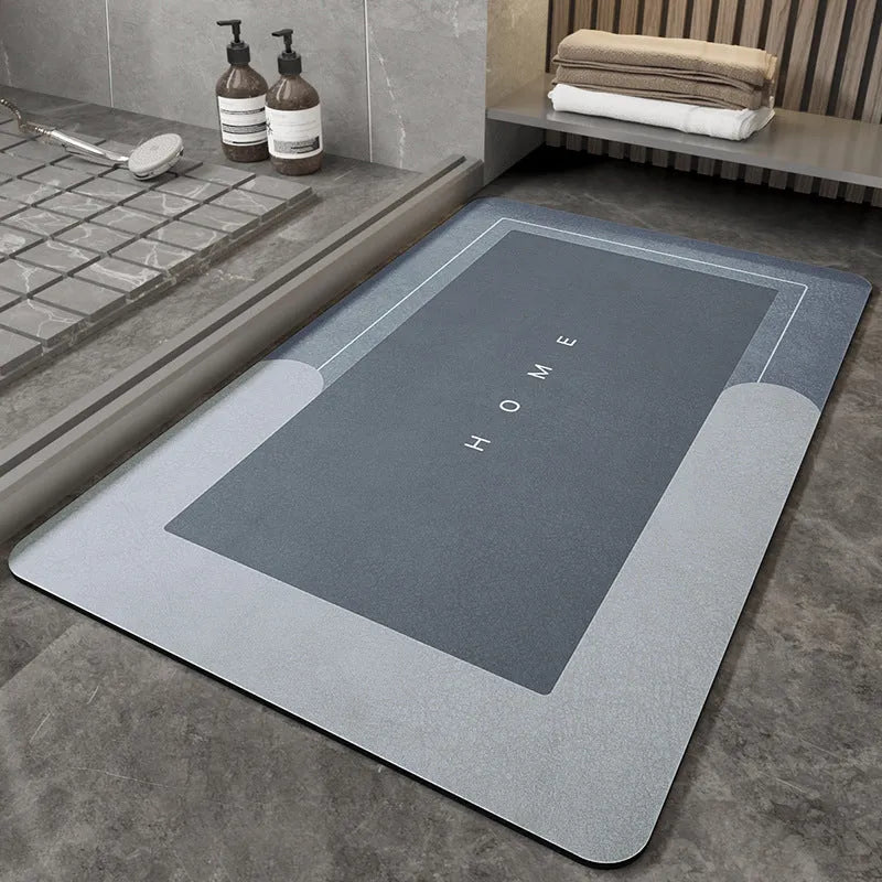 Machine woven bathroom floor mat in blended material showing oval and rectangle shape options