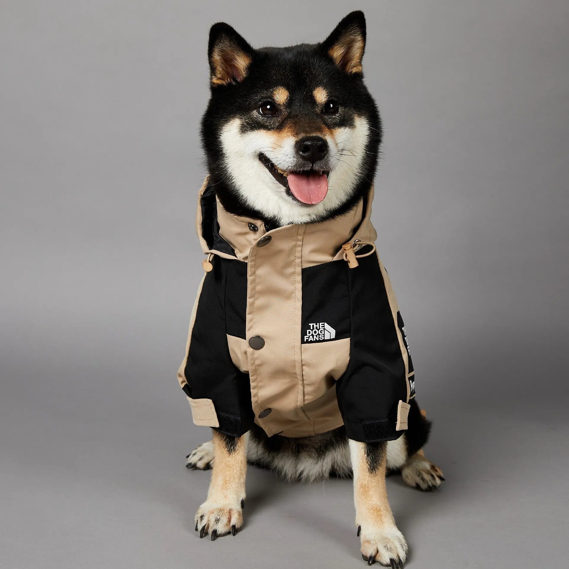 Khaki polyester dog shell jacket for outdoor pet protection in sizes S to 5XL