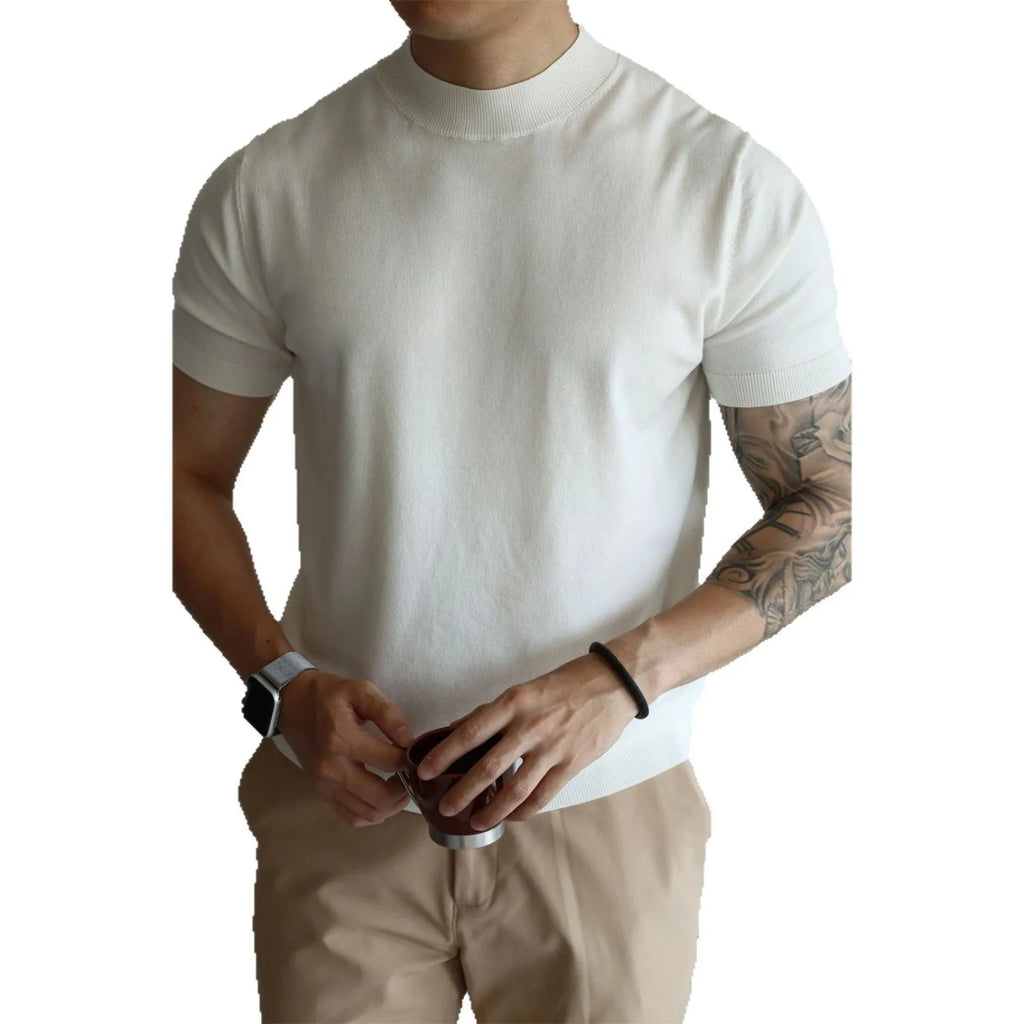 Men's slim-fit solid colour T-shirt on a hanger, shown in a wine red colour.