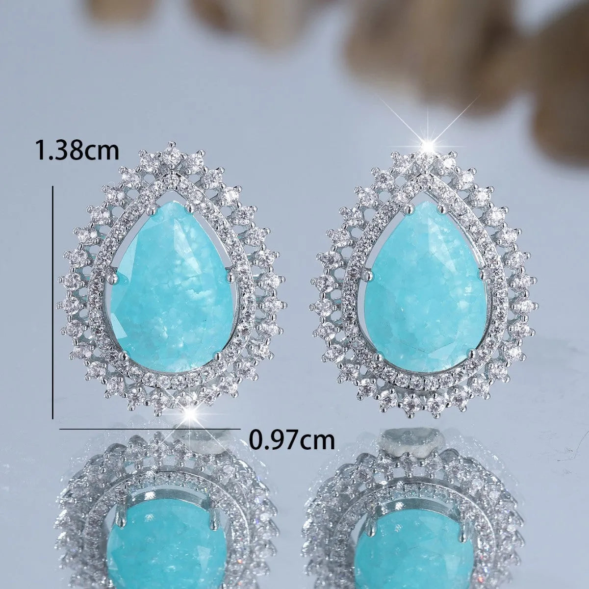 Women's platinum-coloured water drop earrings with heart-shaped ice flower diamond design elements