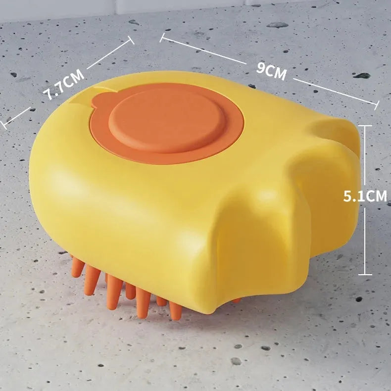 Blue pet bath brush with shampoo box and massage nodules for washing dogs and cats