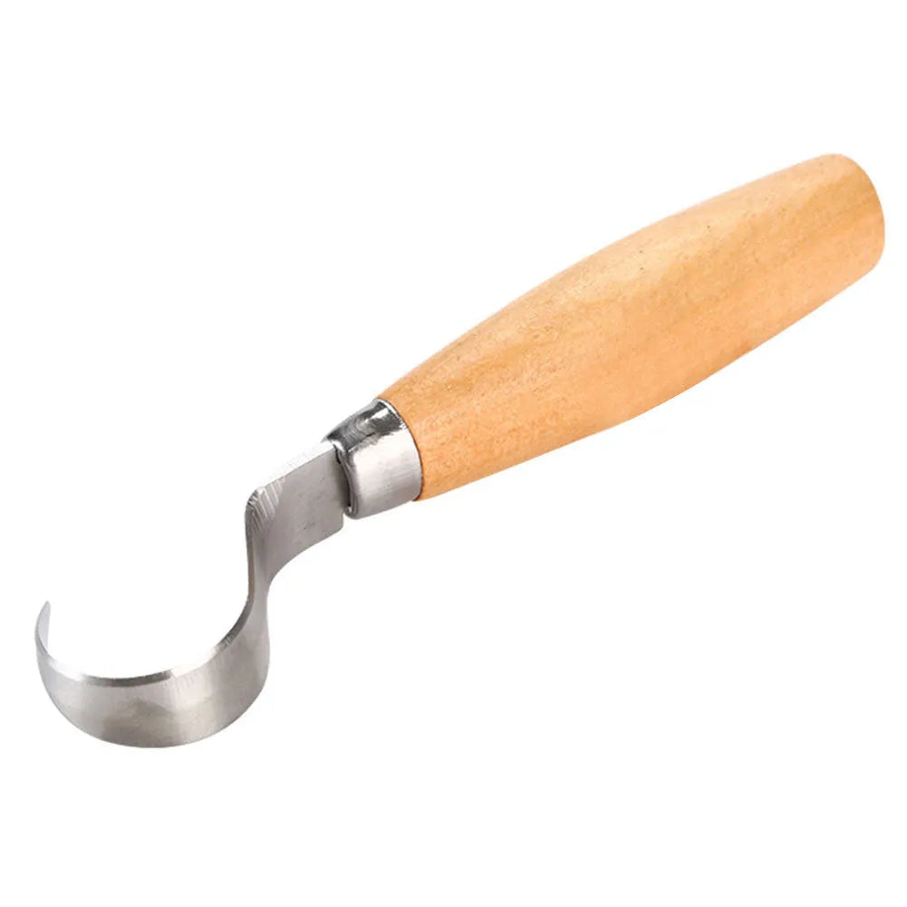 FastCraft spoon carving tool with stainless steel blade and wood handle for curve carving