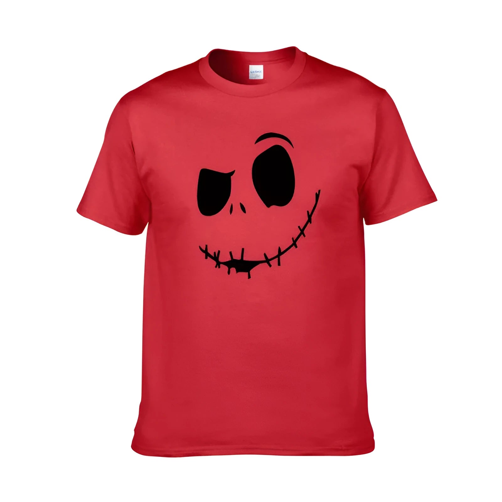 Cotton print T-shirt in black with short sleeves, front view, Asian sizing S to XXL