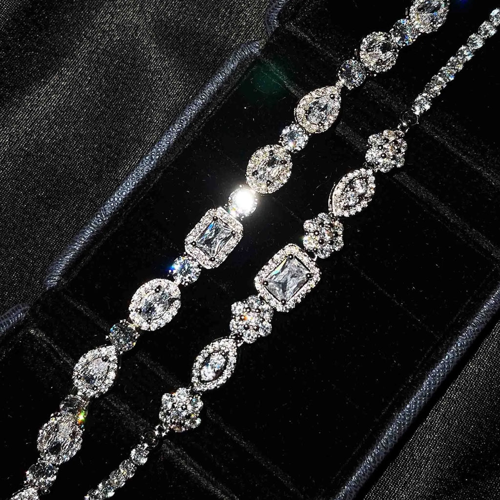 Women's geometric zircon bracelet, copper and white gold plated, 16+3cm or 18cm