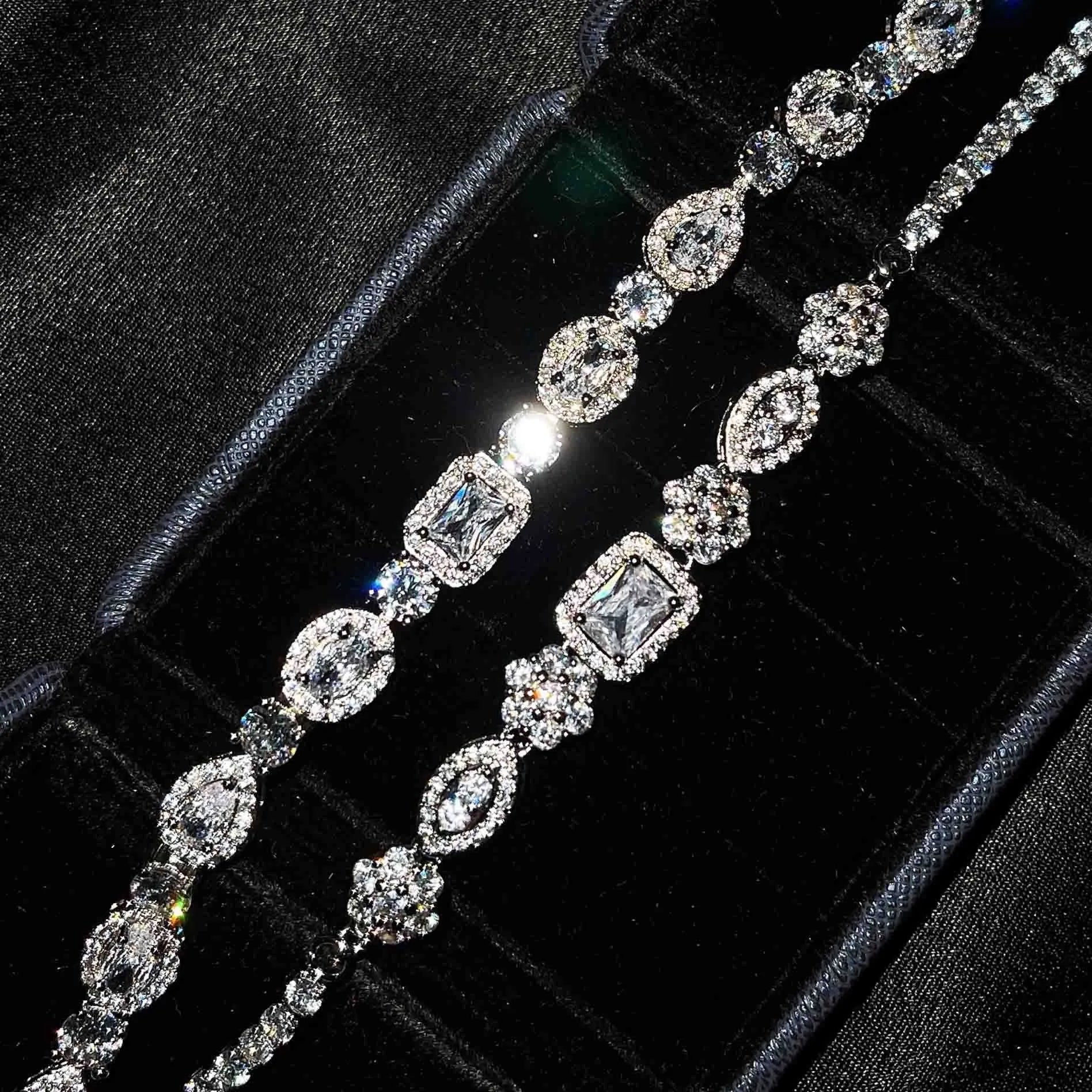 Women's geometric zircon bracelet, copper and white gold plated, 16+3cm or 18cm