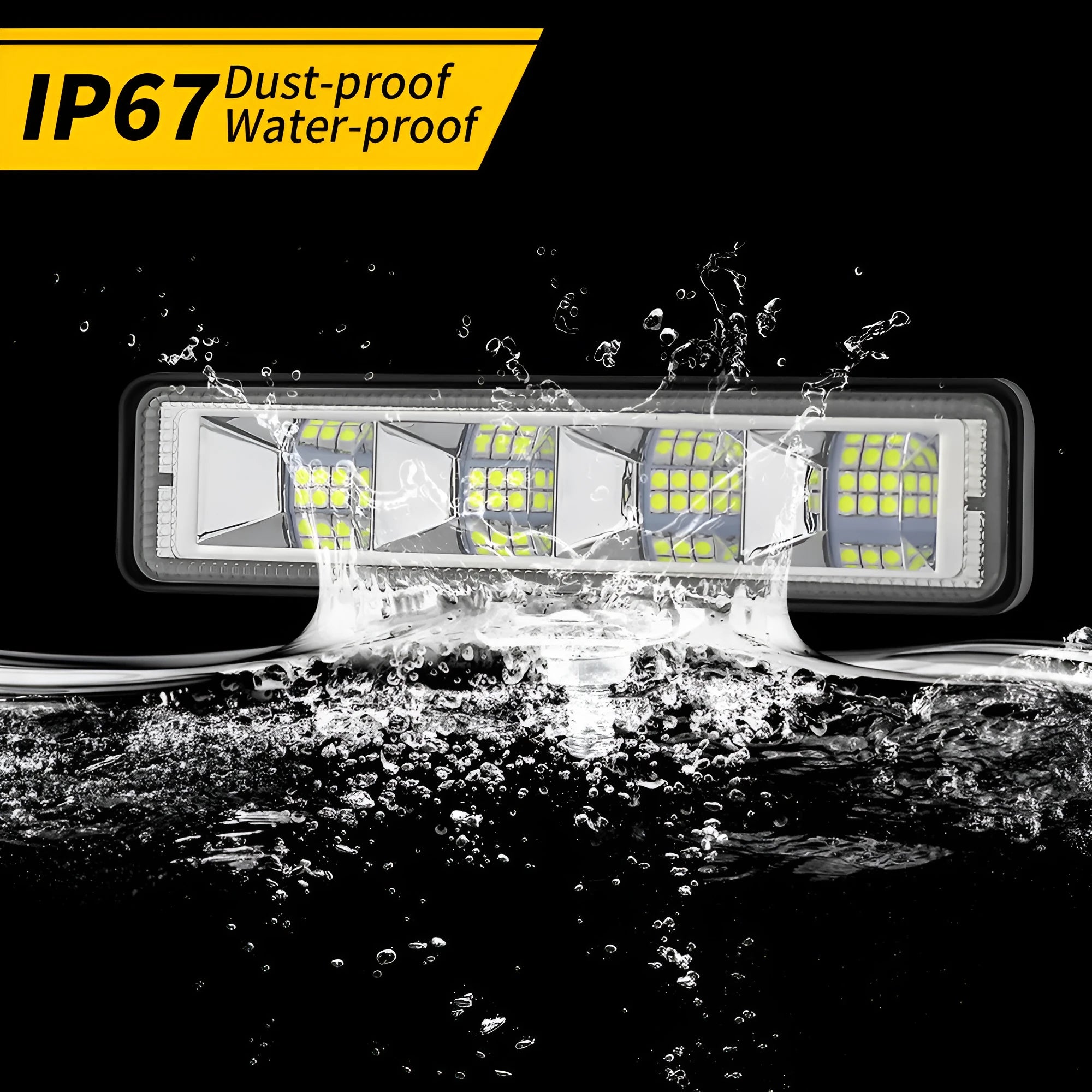 Set of four white aluminium car LED work lights for automotive and vehicle modification.