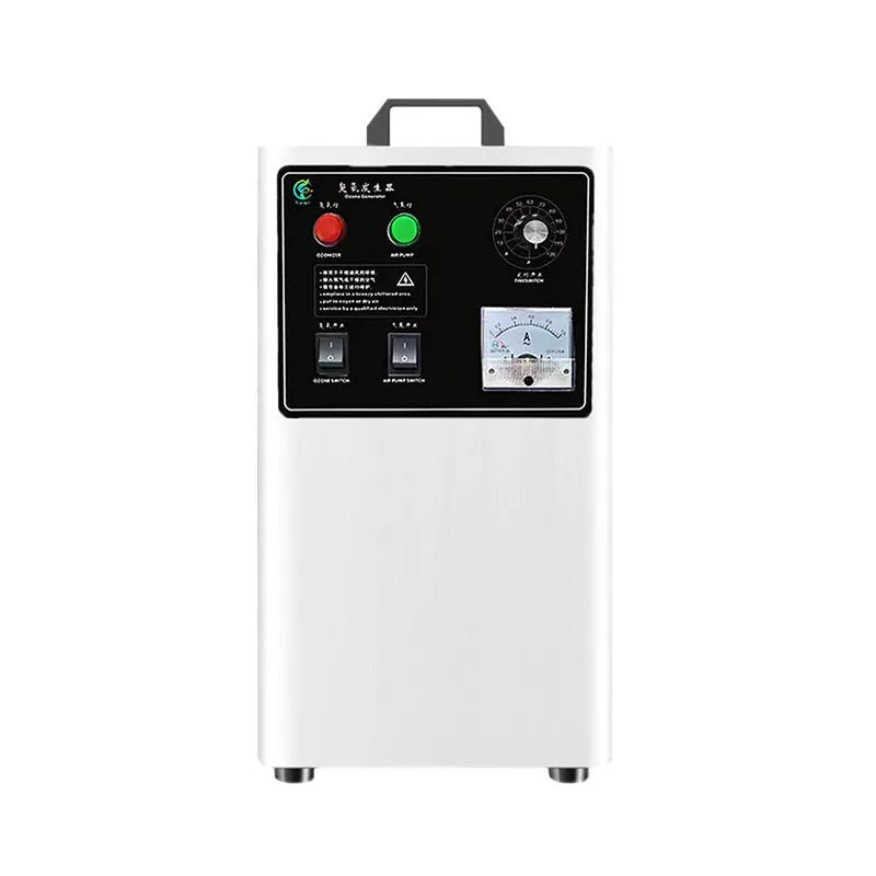 Countertop ozone generator for cleaning fruit and vegetables in stainless steel or white finish.
