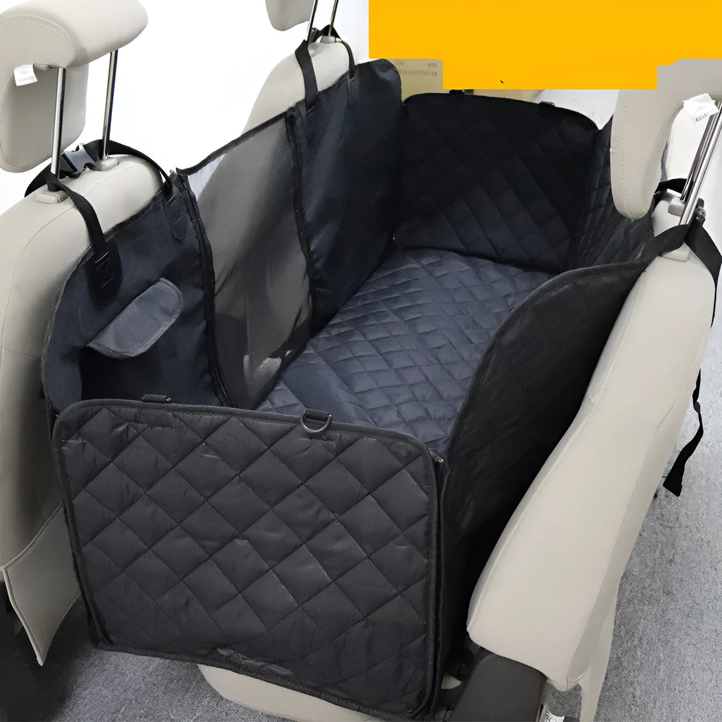 Black rear two-seater car pet mat 137x147cm with central isolation net and 600D Oxford cloth for large dogs